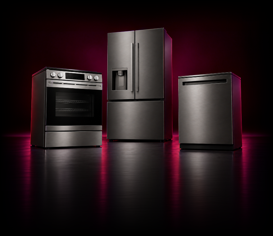 Range, refrigerator and dishwasher